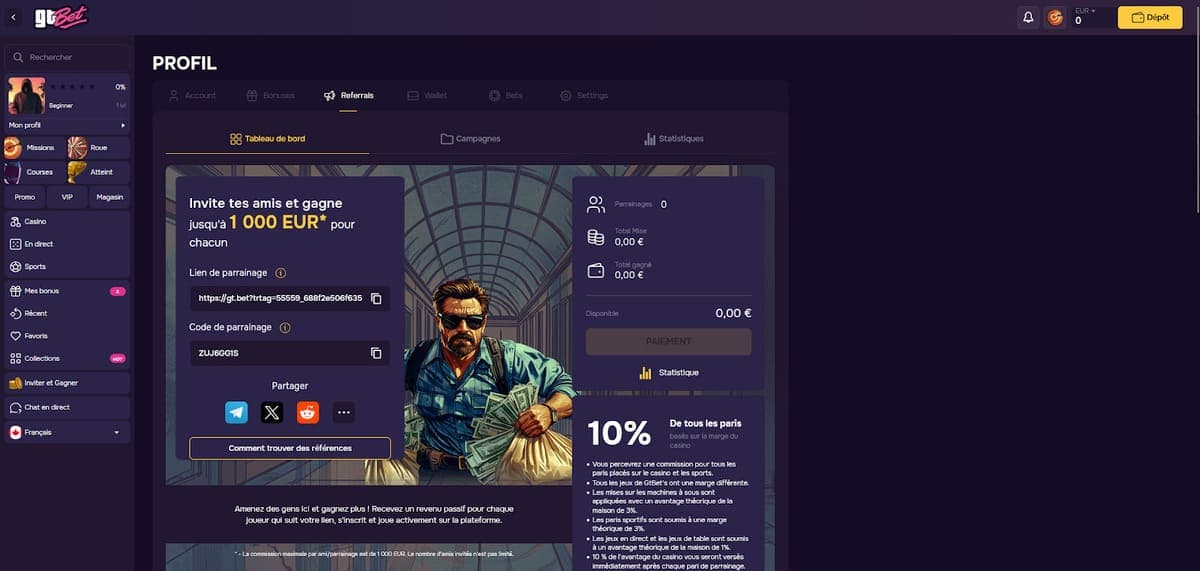 Parrainage GTBet Casino