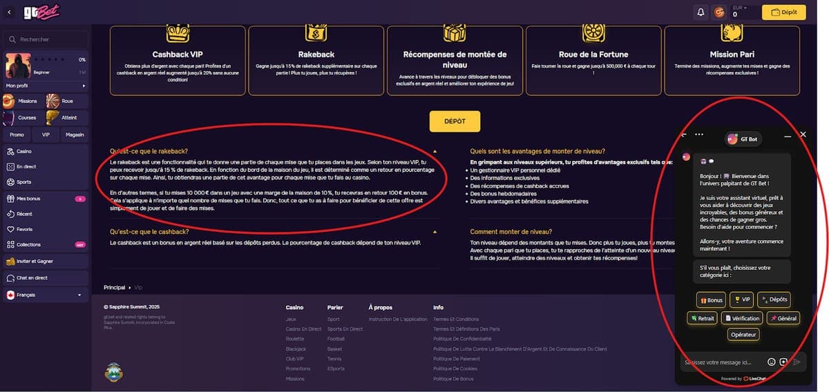 Service client GTBet Casino