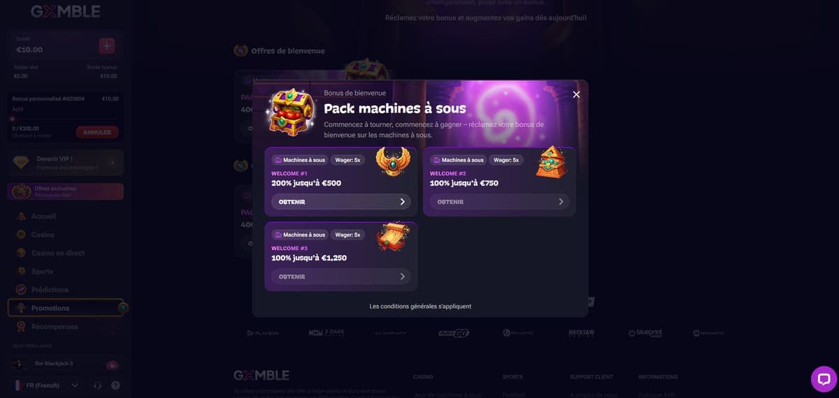 Bonus bienvenue Gxmble Casino
