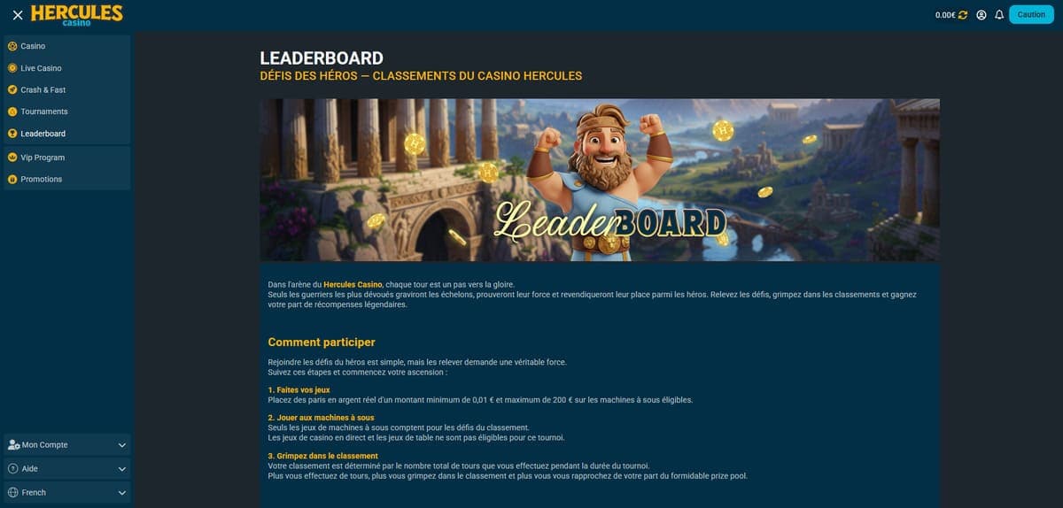 Leaderboard Hercules Casino