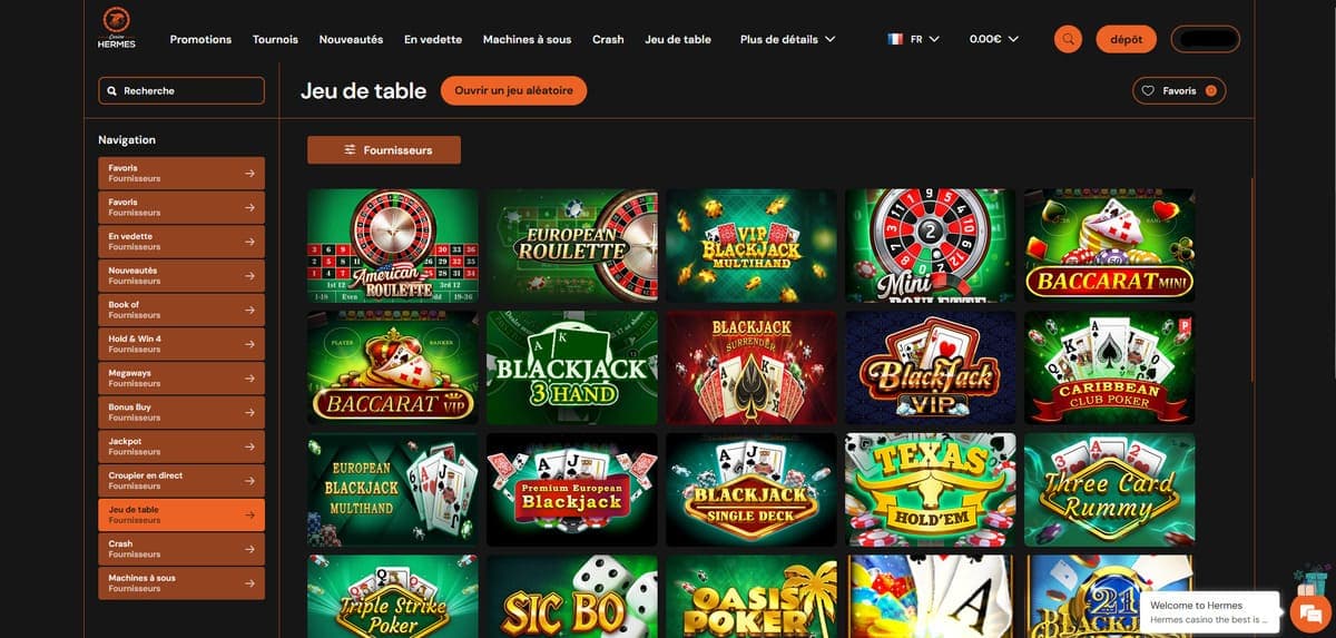 Jeux de table Hermès Casino