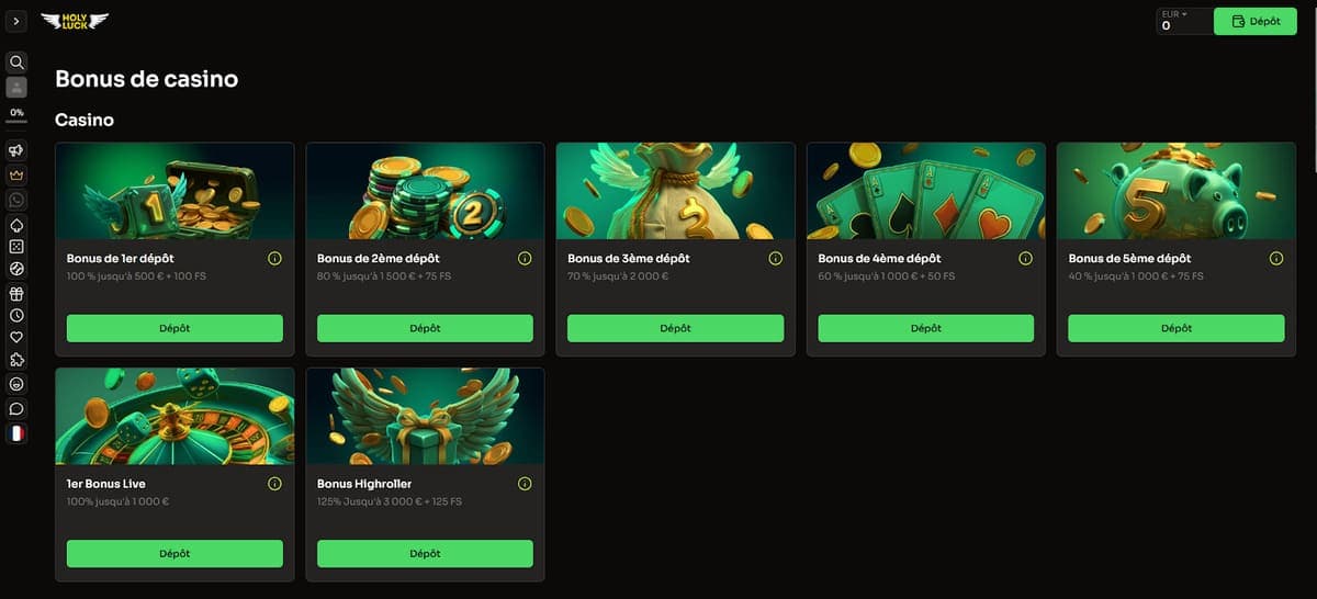 Pack de bienvenue Holyluck Casino