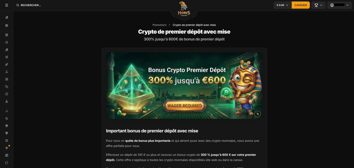 Bonus crypto wager Horus Casino