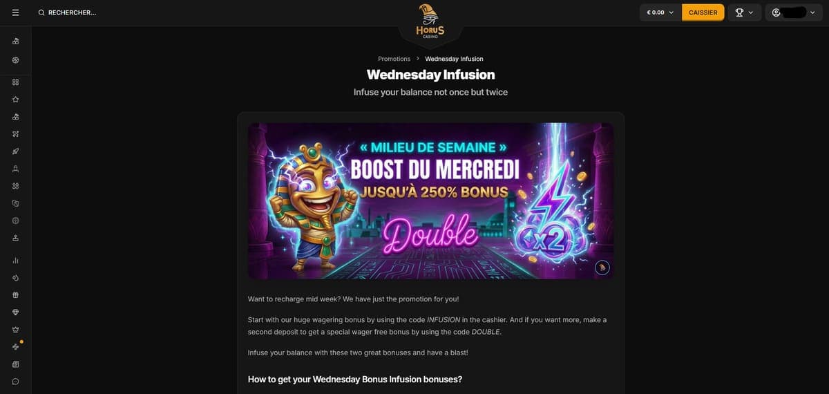 Boost mercredi Horus Casino