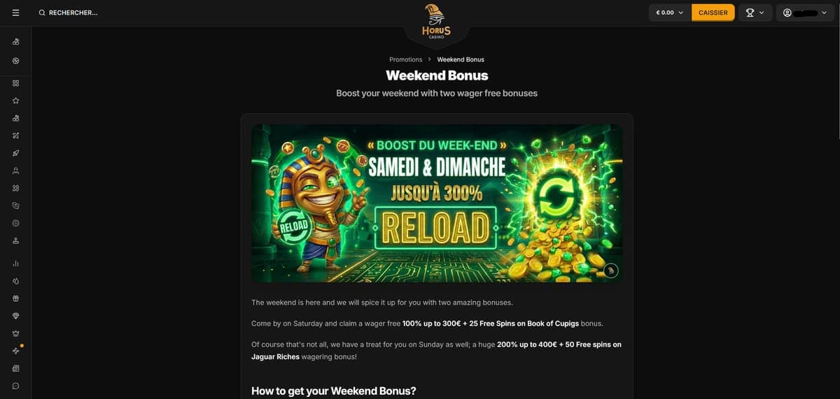 Boost weekend Horus Casino