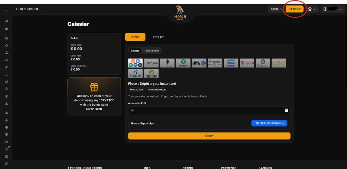 Dépôt Horus Casino