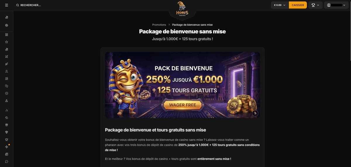 Pack bienvenue Horus Casino
