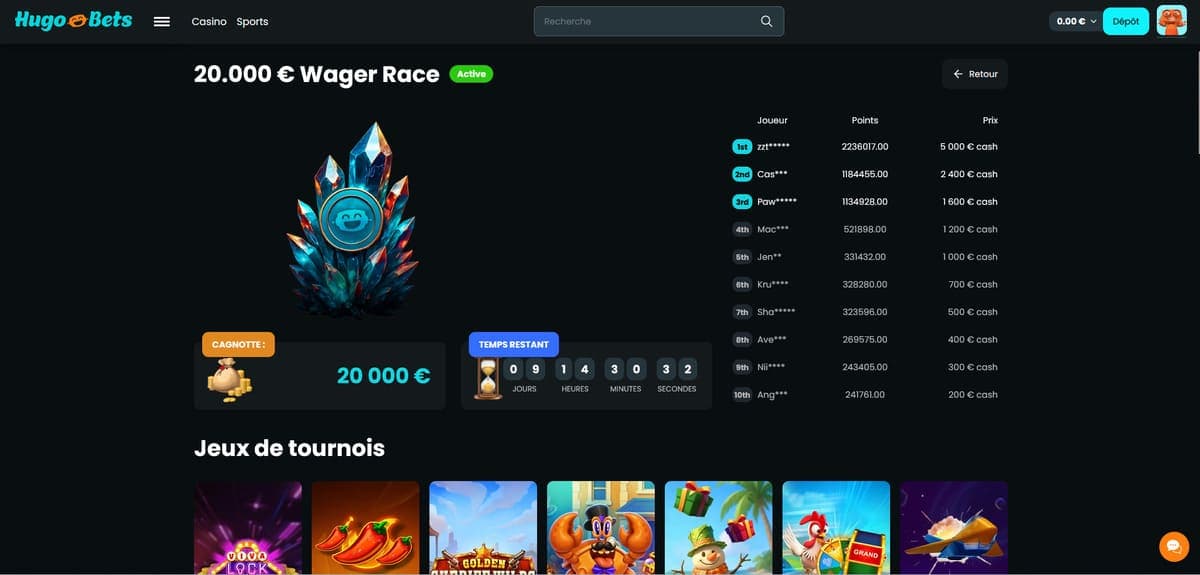 Tournois Hugo Bets Casino