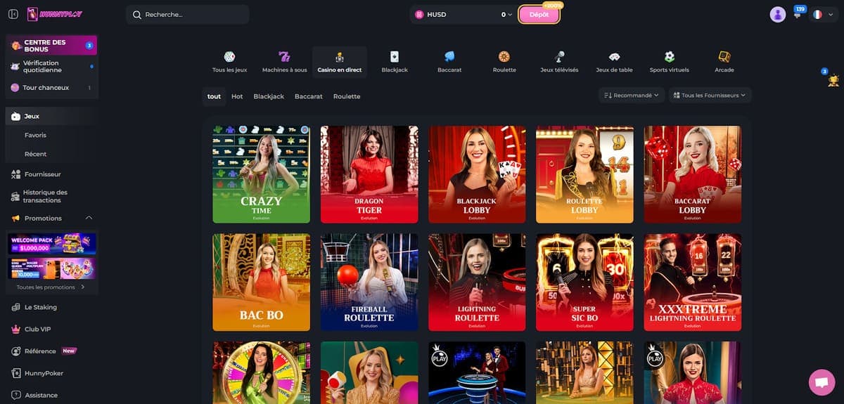 Casino en direct HunnyPlay Casino