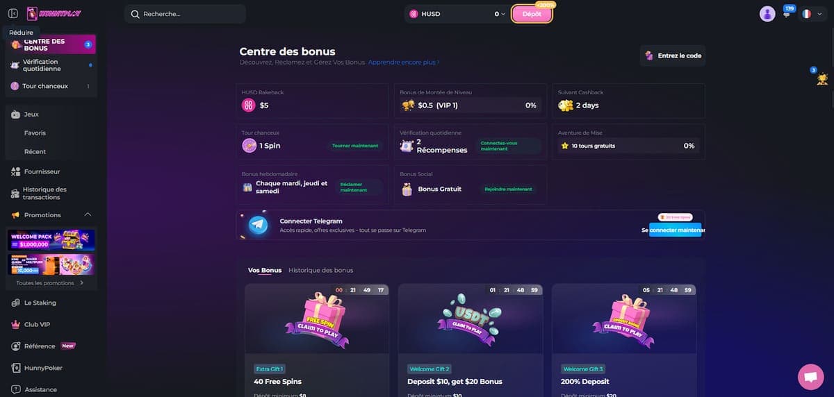 Centre bonus HunnyPlay Casino