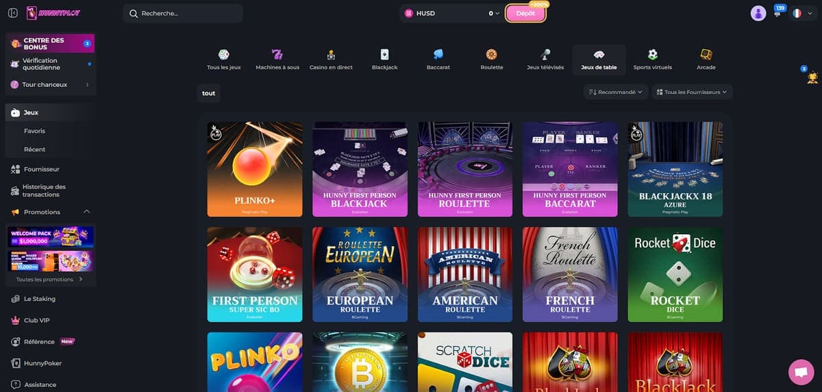 Jeux de table HunnyPlay Casino