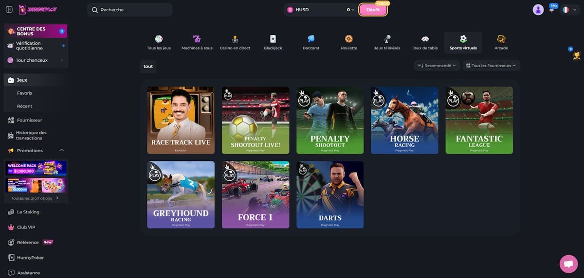 Sports virtuels HunnyPlay Casino