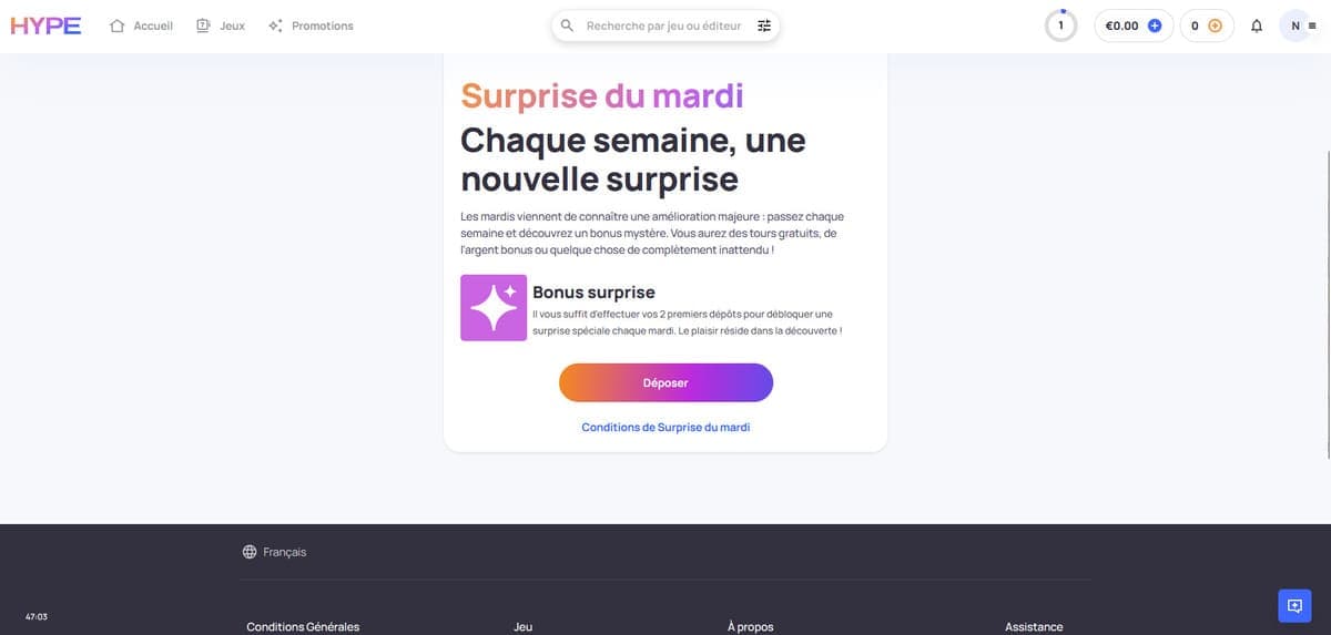 Surprise du mardi Hype Kasino Casino