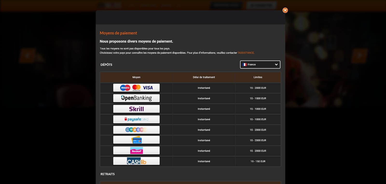 Dépôt i24Slots Casino