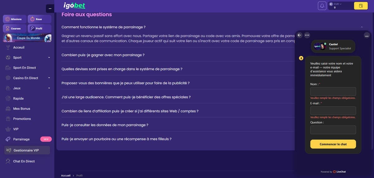 Support client Igobet Casino