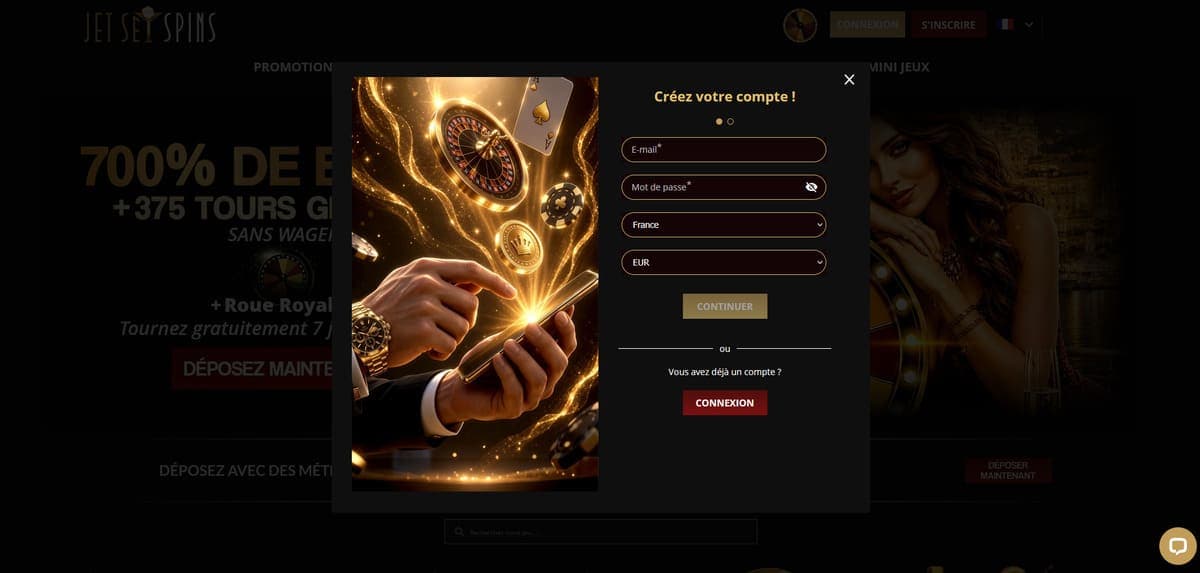 Inscription JetSetSpins Casino