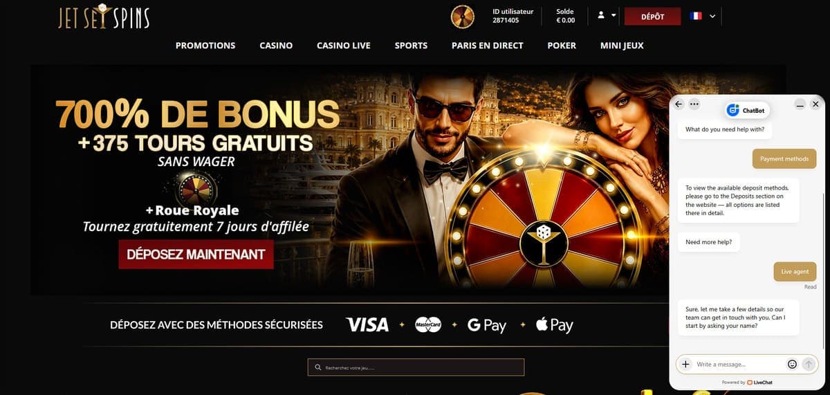 Support client JetSetSpins Casino