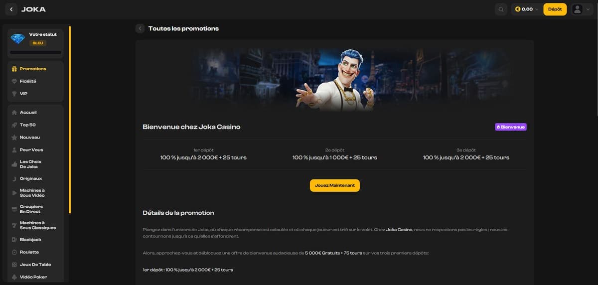 Bonus bienvenue Joka Casino