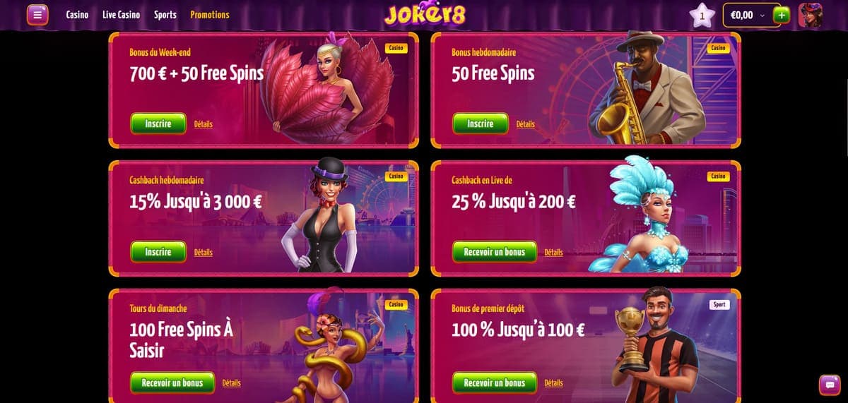Autres promos Joker8 Casino