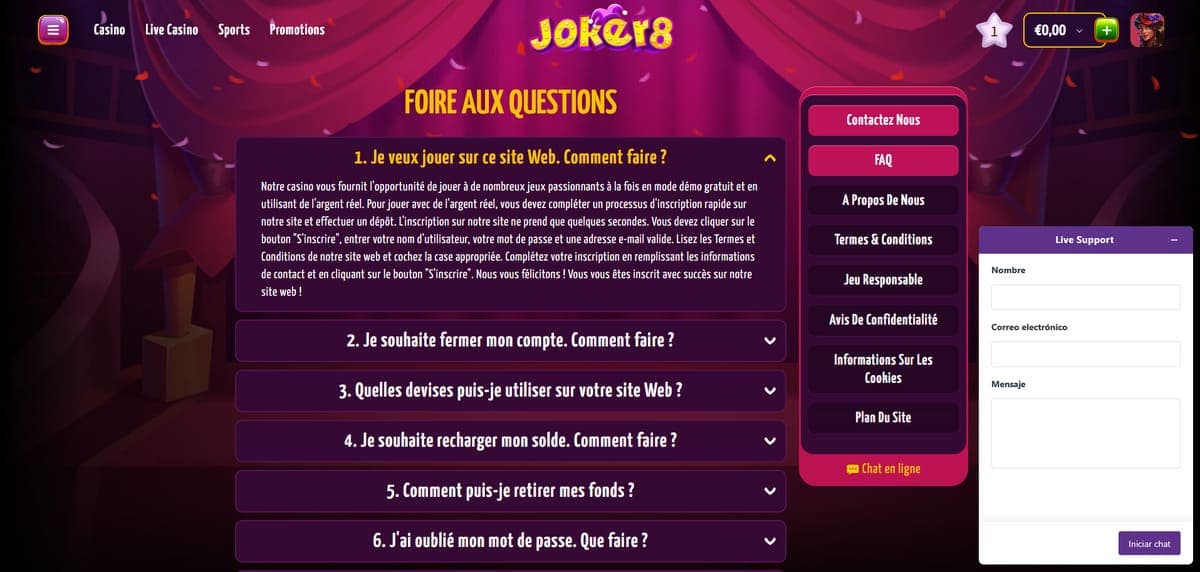 Service client Joker8 Casino