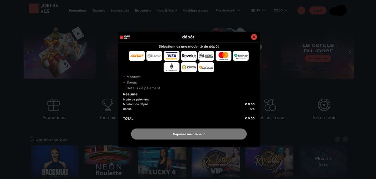 Dépôt Jokers Ace Casino