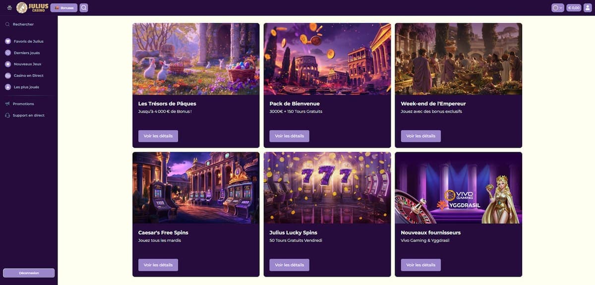 Autres bonus Julius Casino
