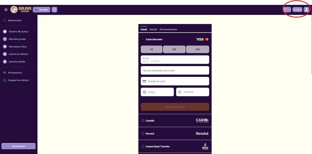 Dépôt Julius Casino