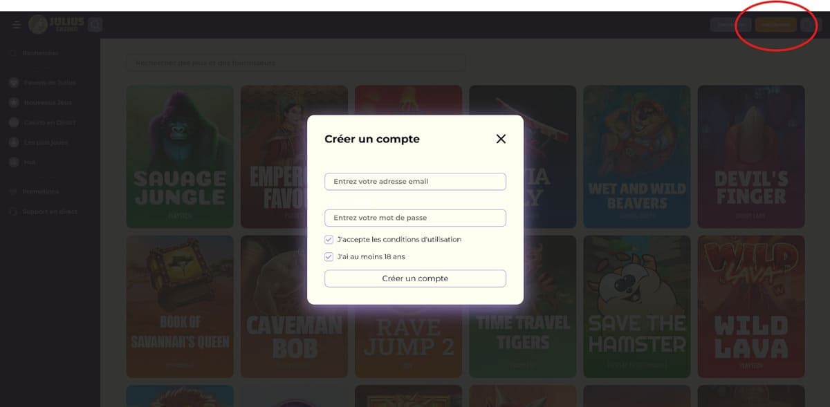 Inscription Julius Casino