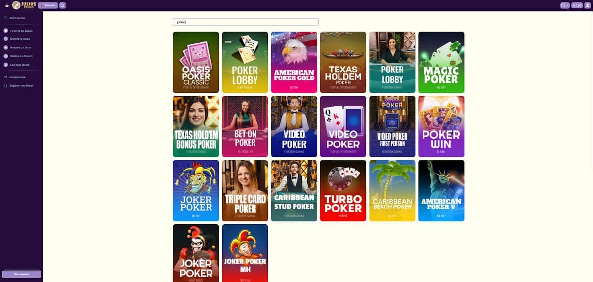 Jeux de table Julius Casino