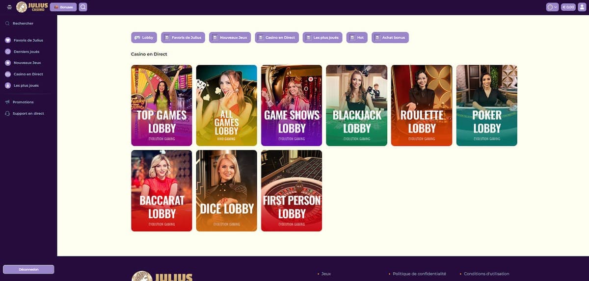 Live casino Julius Casino