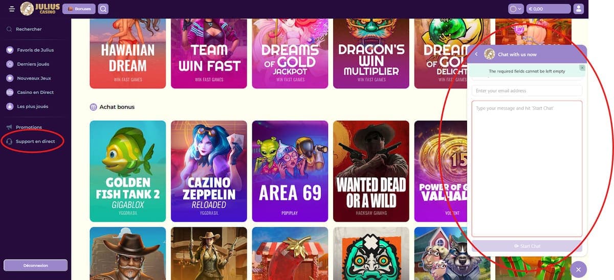 Support direct Julius Casino