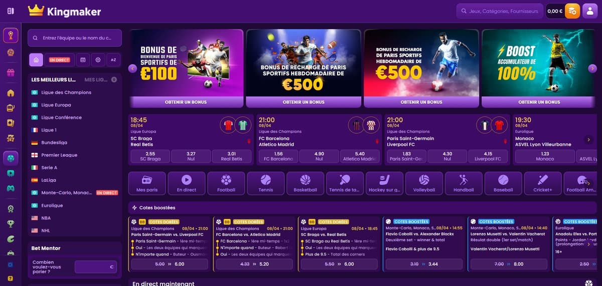 Paris sportifs Kingmaker Casino