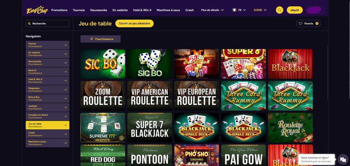 Jeux de table Kings Chip Casino