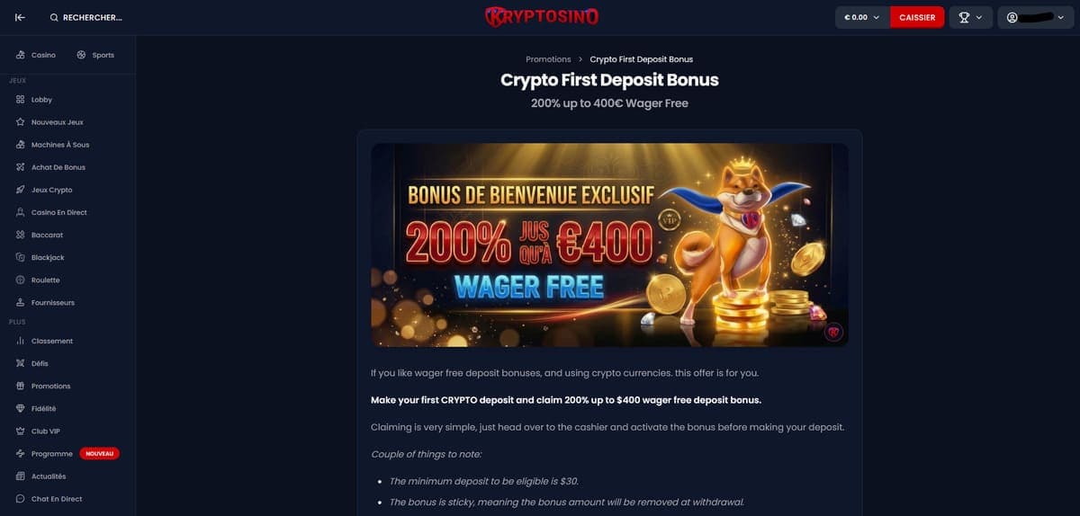 Bonus crypto Kryptosino Casino