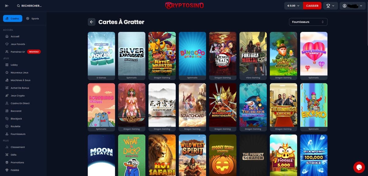 Cartes à gratter Kryptosino Casino