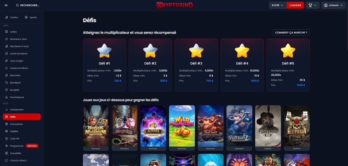 Défis Kryptosino Casino