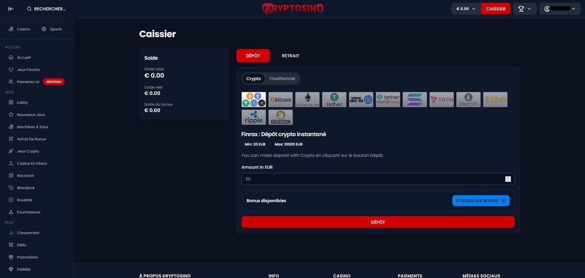 Dépôt Kryptosino Casino
