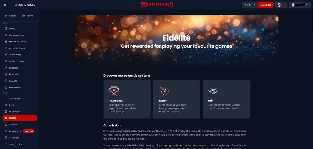 Fidélité Kryptosino Casino