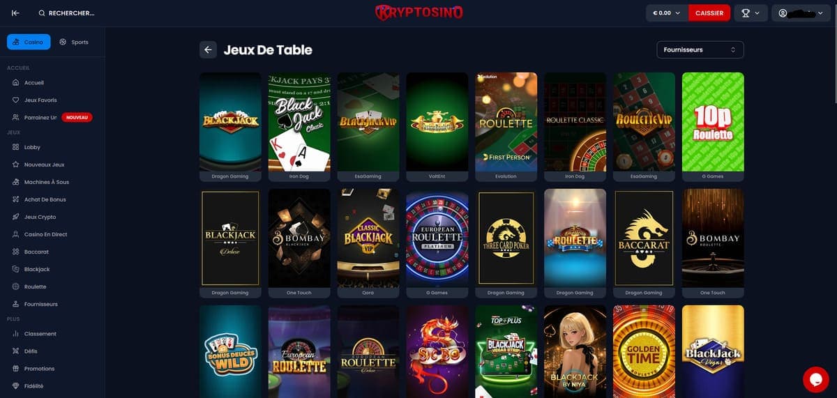 Jeux de table Kryptosino Casino