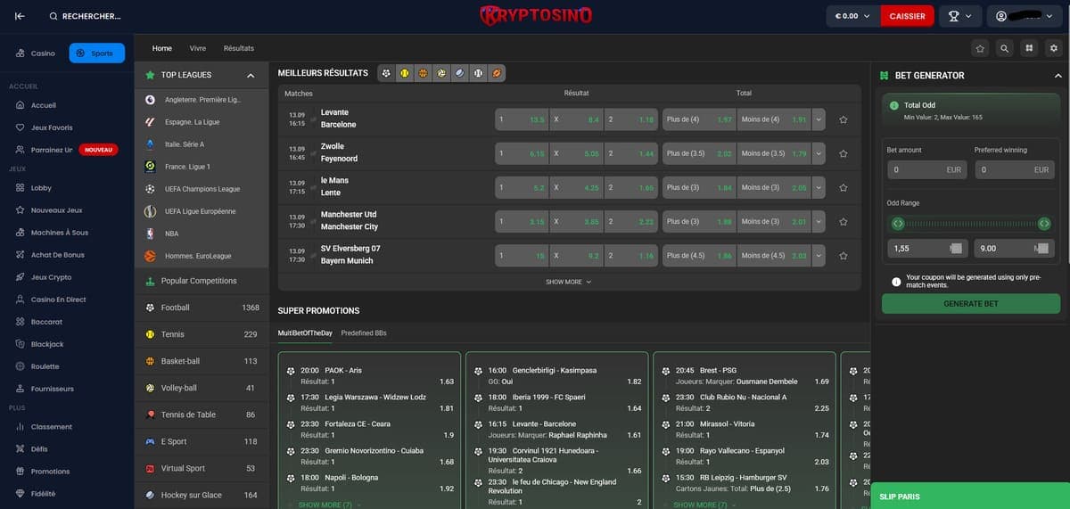 Paris sportifs Kryptosino Casino
