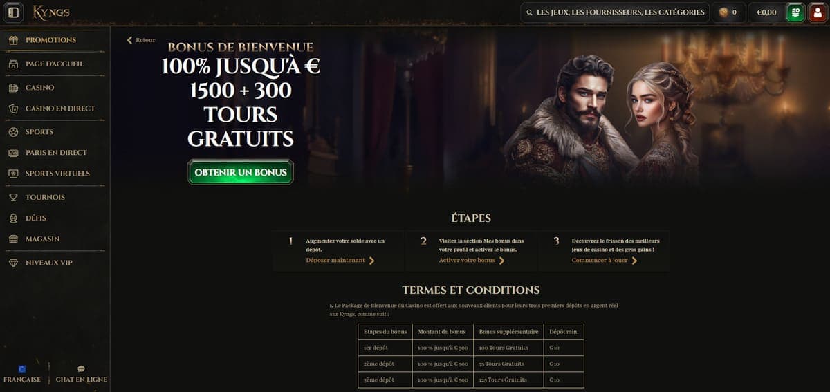 Bonus de bienvenue Kyngs Casino