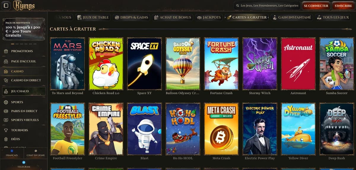 Cartes à gratter Kyngs Casino
