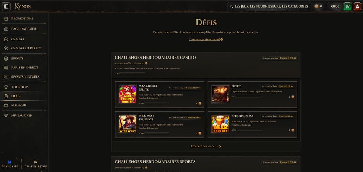 Défis Kyngs Casino