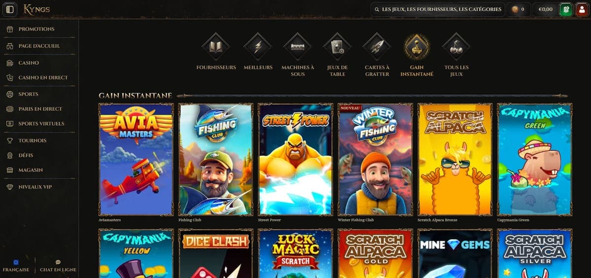 Gain instantané Kyngs Casino