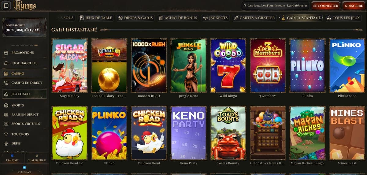 Gain instantané Kyngs Casino