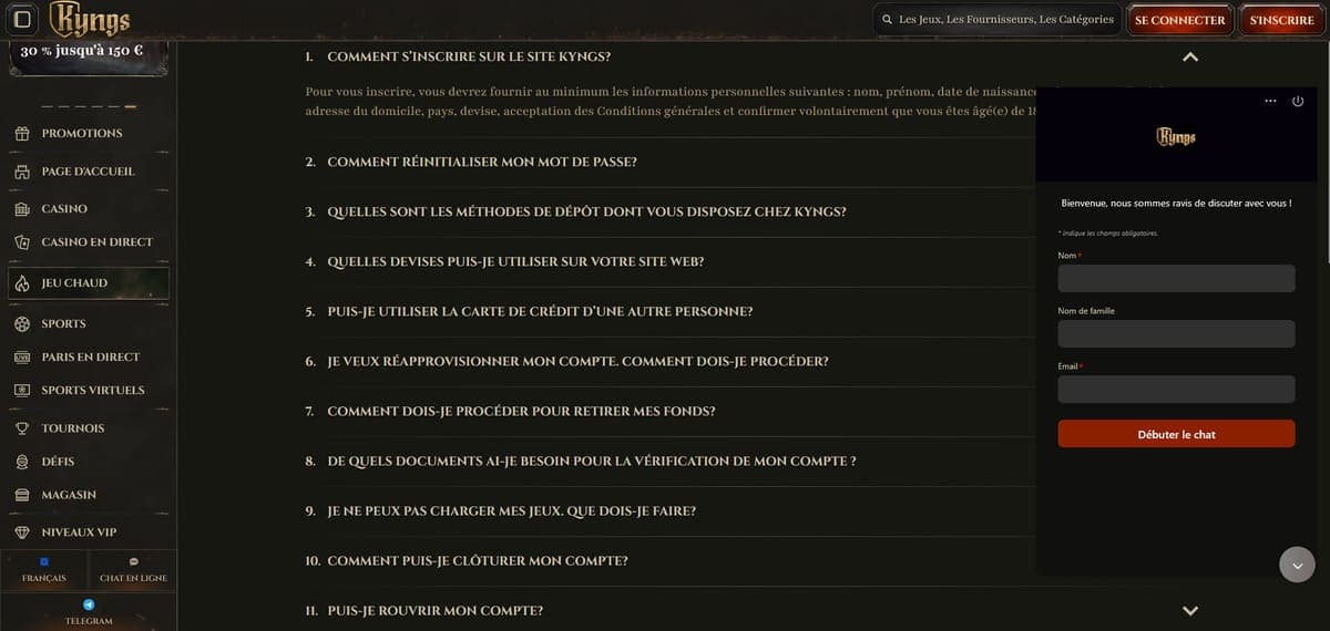 Service client Kyngs Casino