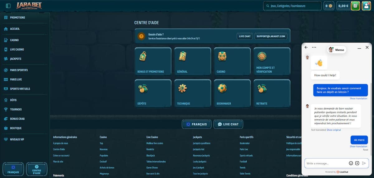 Centre d'aide Larabet Casino