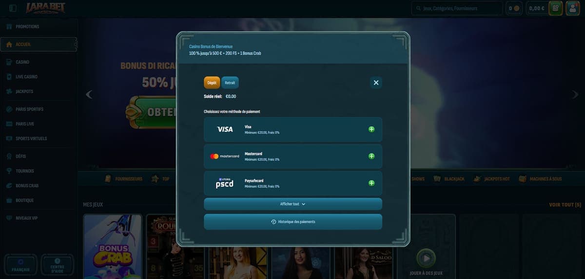 Dépôt Larabet Casino