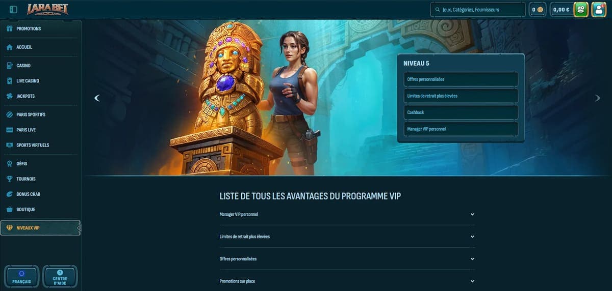 Niveaux VIP Larabet Casino