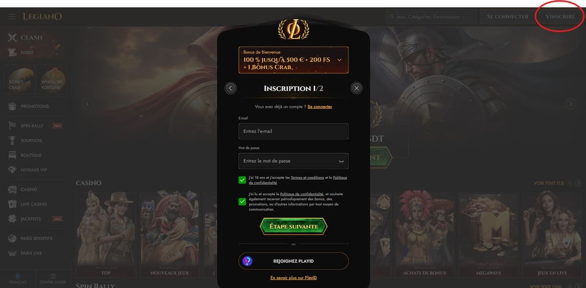 Inscription Legiano Casino